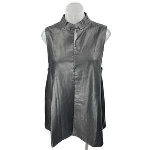 Odbo Women's Black Faux Vegan Leather Sleeveless High Neck Tunic Tank Top Size S